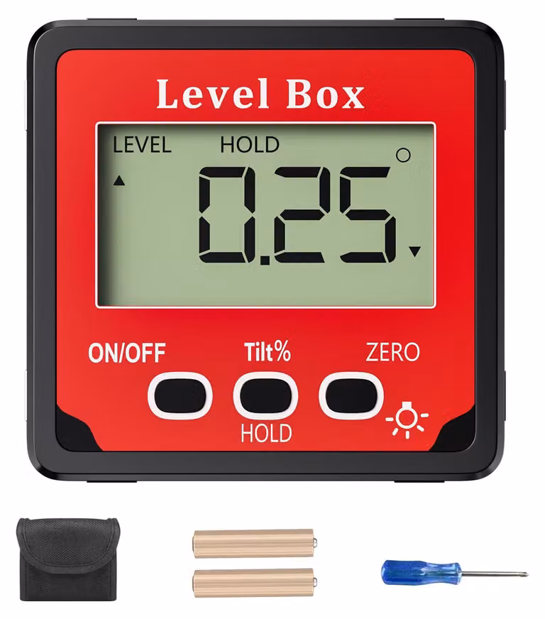 Gradiometro digitale con display LCD, inclinometro e base magnetica, ideale per la lavorazione del legno e l'edilizia