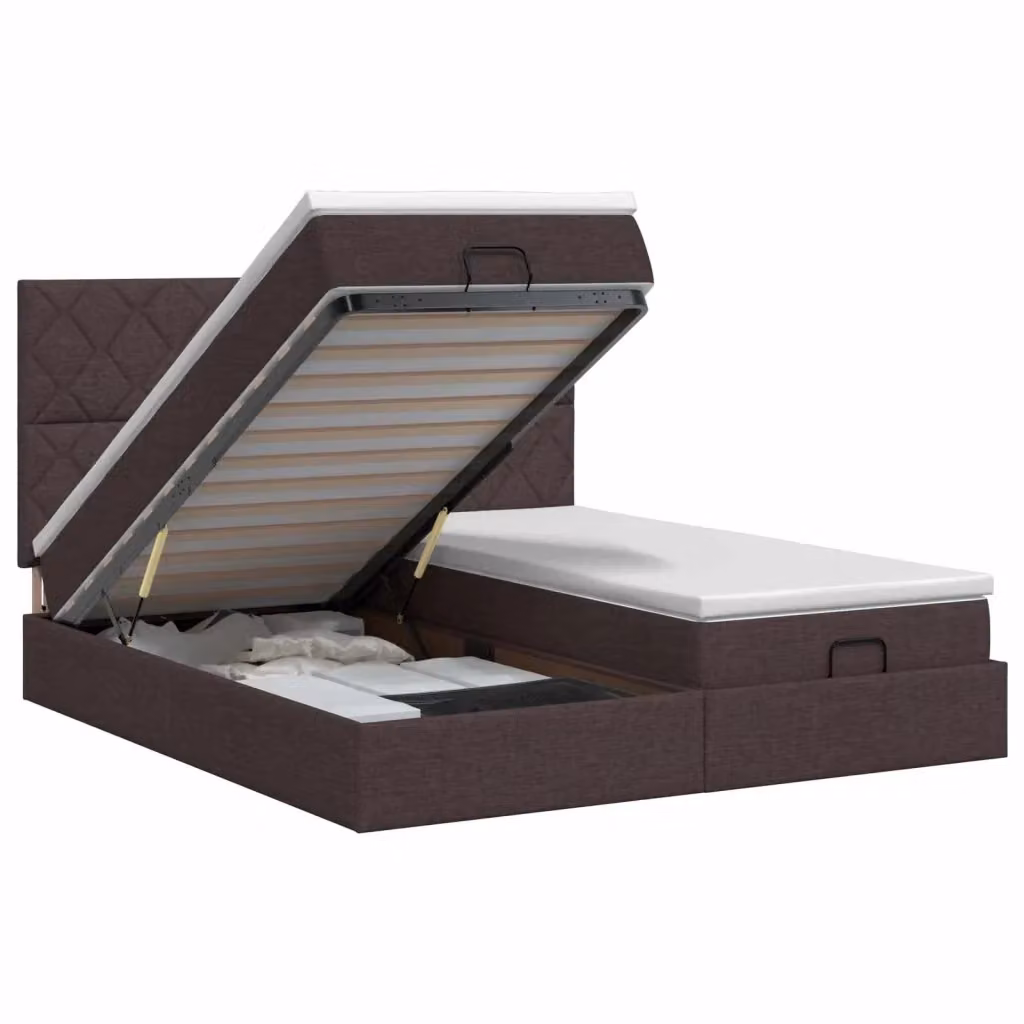 Letto ottomano con materasso vidaXL in tessuto marrone e bianco L/P/H: 200 x 200 x 88 cm – 2