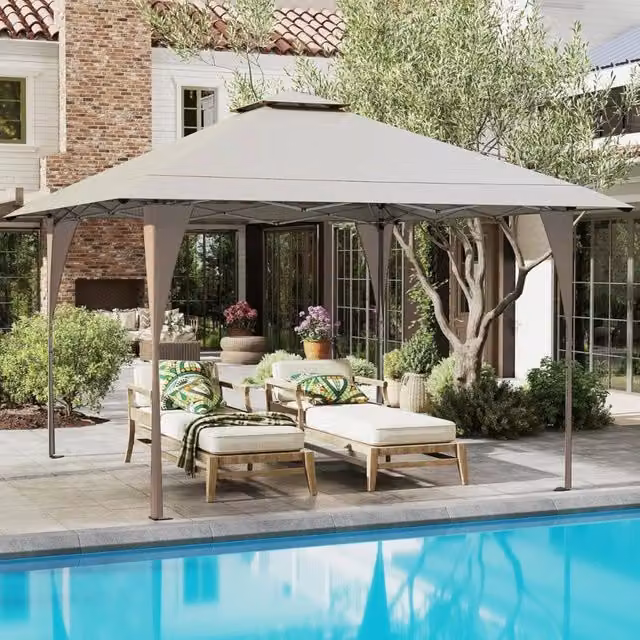 Gazebo da Giardino 4 x 4 m Pop-up con Doppio Tetto, Struttura in Metallo, Regolabile in Altezza, Robusto per Bricolage