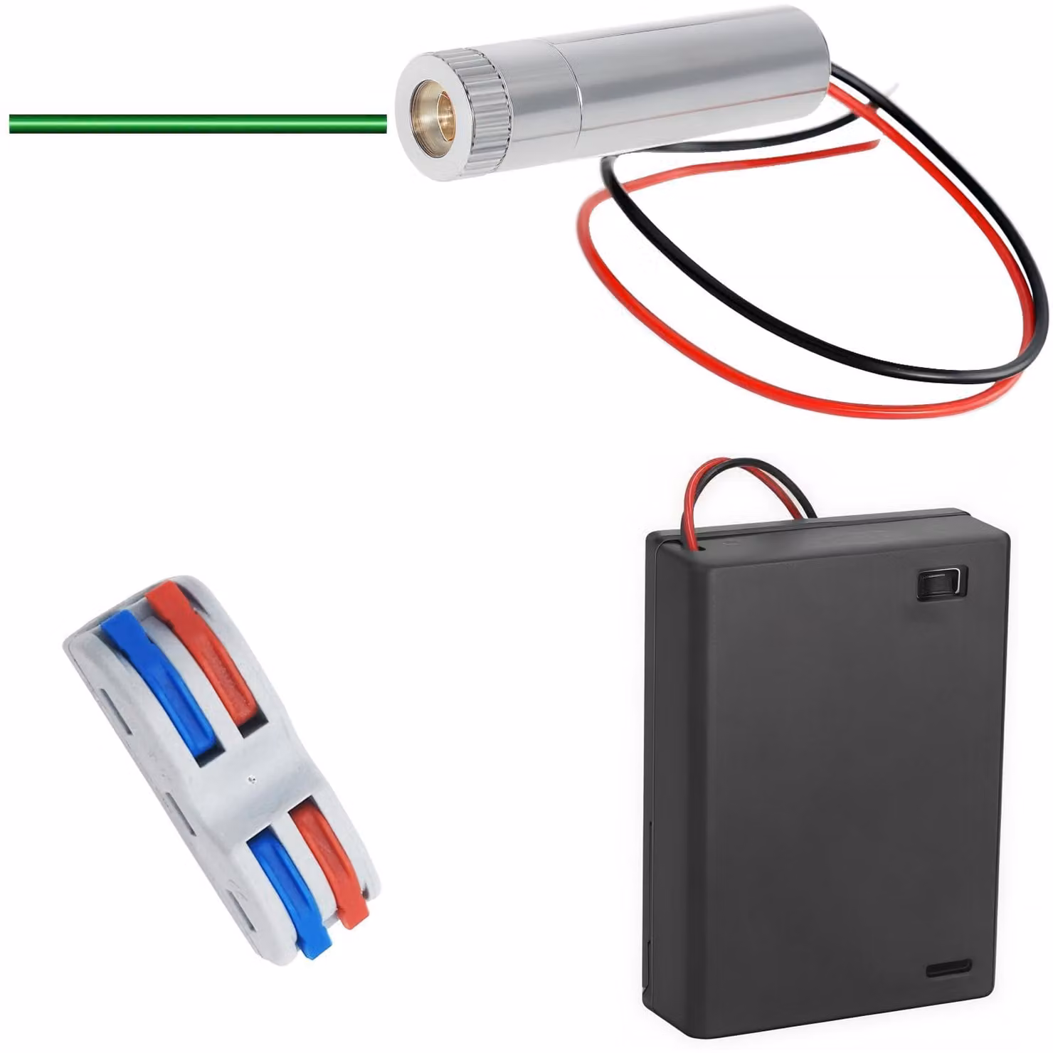 1 modulo diodo laser a linea verde da 520 nm, con alimentazione da 3-5V e circuito driver integrato