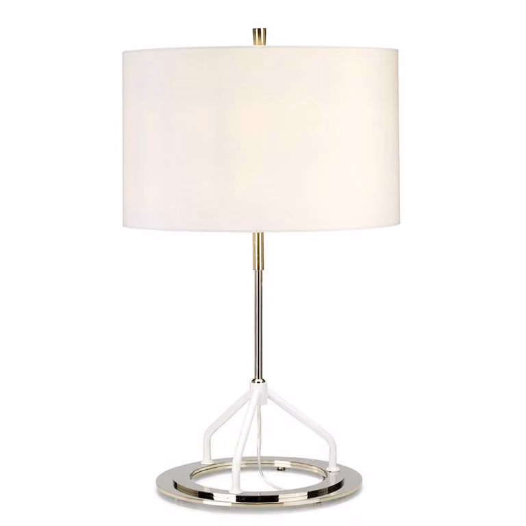 Lampada da tavolo con paralume Vicenza, bianco e nichel lucido, 1xE27x60W, metallo, dimensioni: 65x40x30 cm, IP20, Elstead