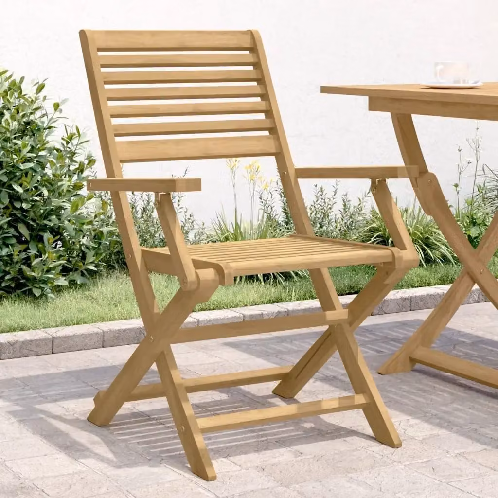 Set di 2 sedie da giardino pieghevoli in legno di acacia marrone con braccioli, L: 54,5 cm, P: 61,5 cm, H: 86,5 cm – 2