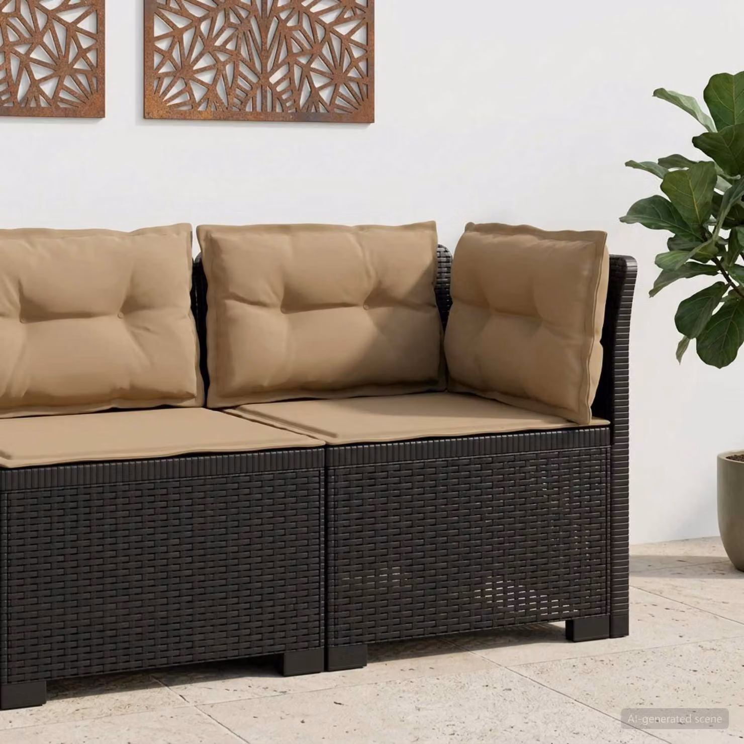 vidaXL Divano da Giardino a 1 Posto con Cuscini in Effetto Rattan, Colore Antracite e Beige