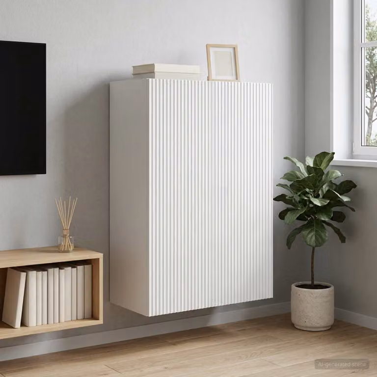 Mobiletto a muro vidaXL in legno bianco con ante a battente e ripiani interni L: 66 cm, P: 34,5 cm, H: 90 cm