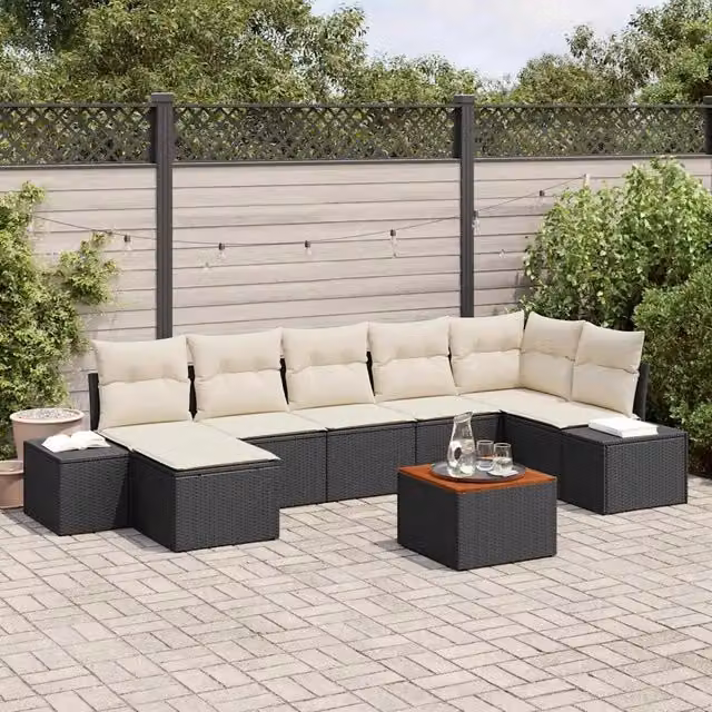 Set Divano da Giardino 8 pz Nero polyrattan 3347985