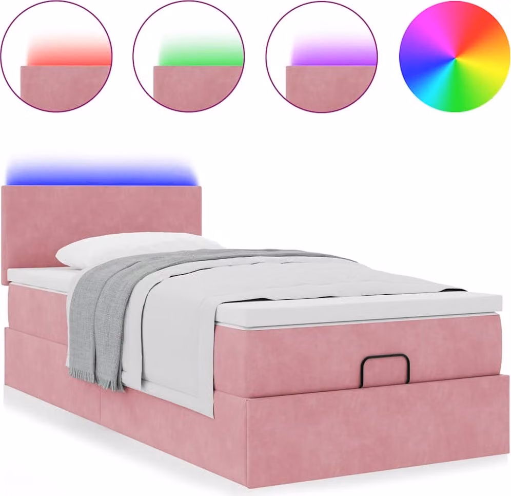 Struttura Letto Pouf con Materasso Rosa 90x200 cm in Velluto