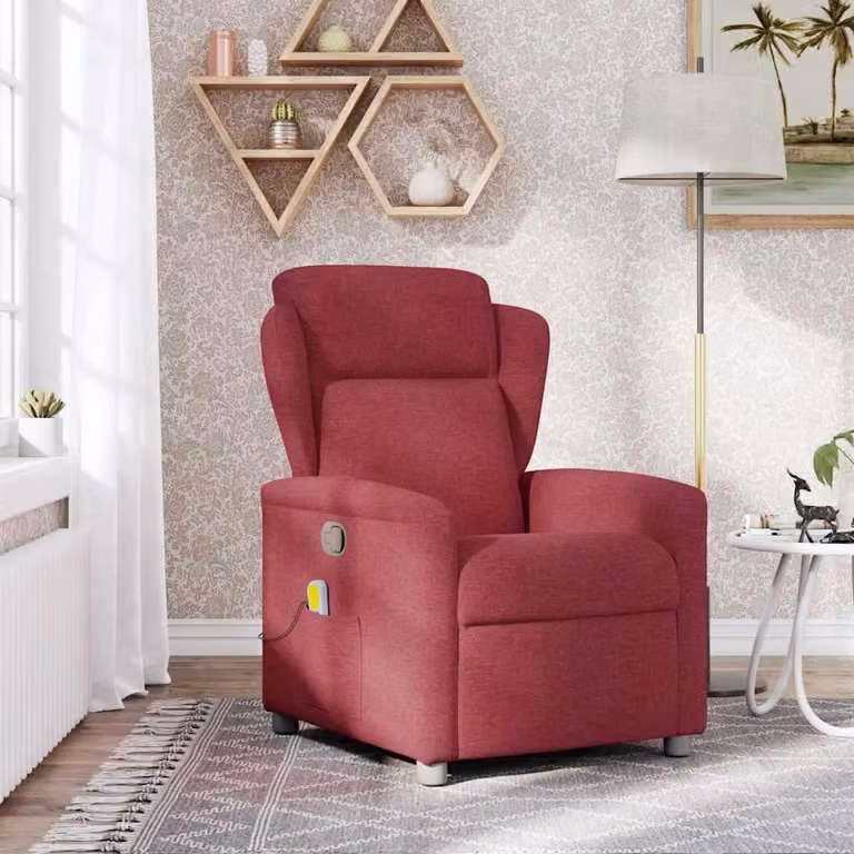 vidaXL Sedia da massaggio in tessuto rosso vino