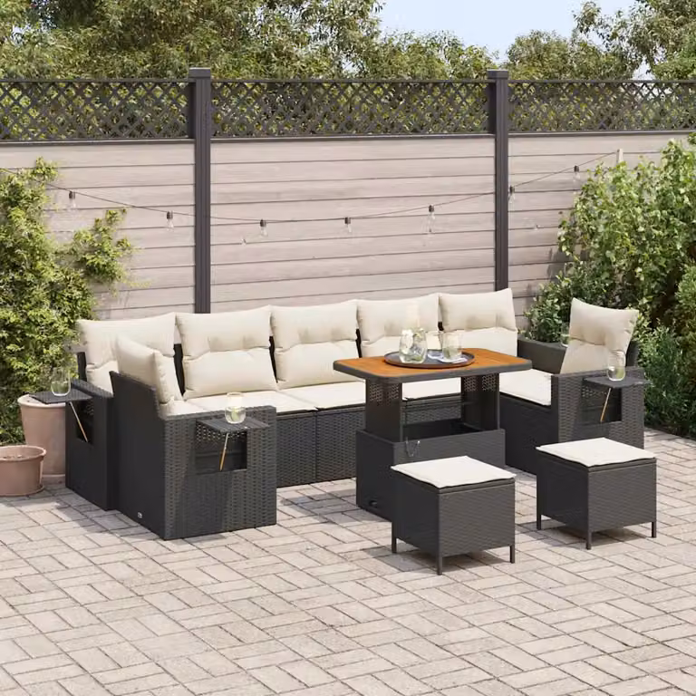 vidaXL Set Divano da Giardino Moderno 10 Pezzi Nero con Cuscini e Struttura in Acciaio Verniciato a Polvere