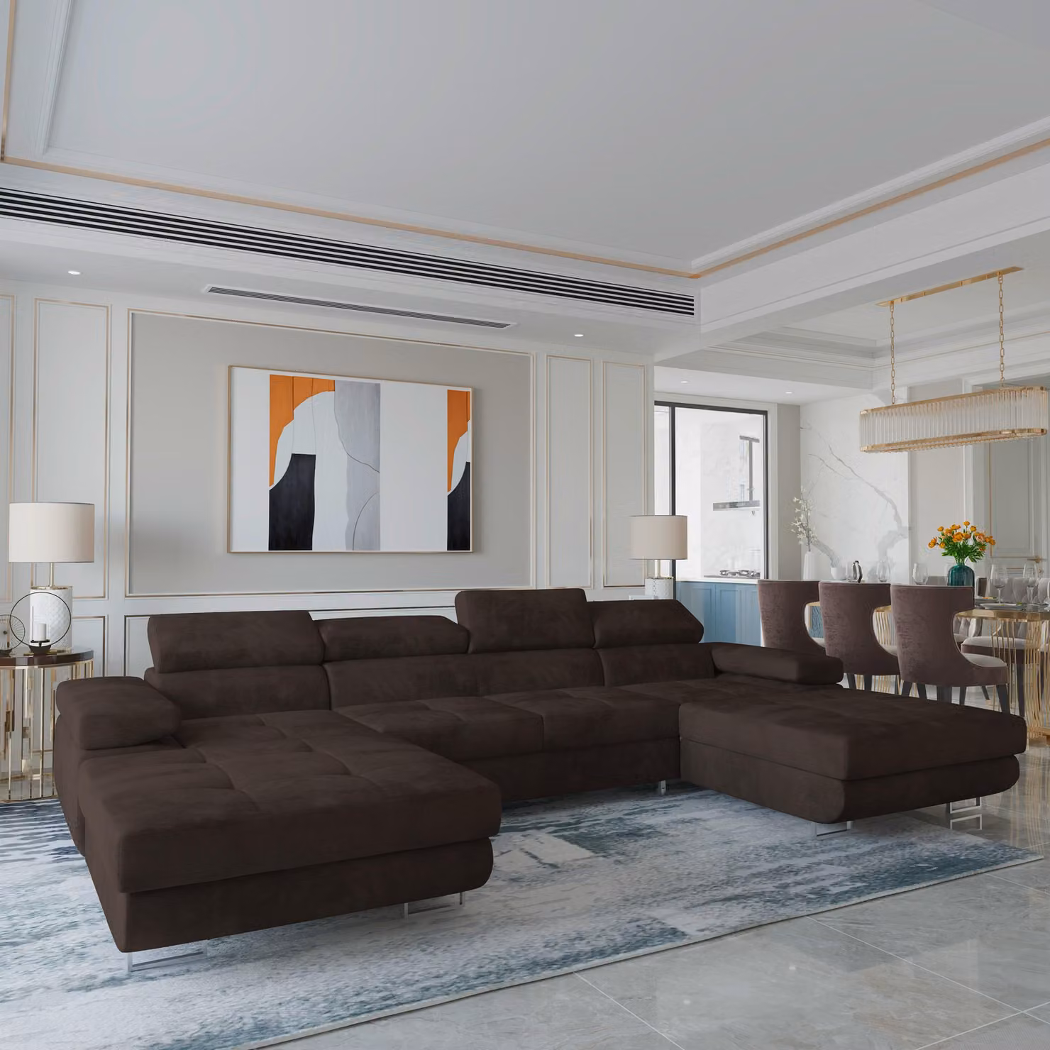 Divano angolare LYKKE di Masseno con funzione letto a U, divano con box letto, divano da soggiorno, divano, divano letto, set di divani - marrone, MONOLITH 29