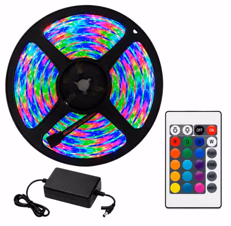 Striscia LED RGB colorata, 10 metri, 12V, 5050 RGB, telecomando, applicazione, sincronizzazione con la musica, alimentatore