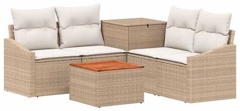 Set di divani da esterno, 6 pezzi. Colore: beige e crema. Materiali: rattan sintetico e acciaio