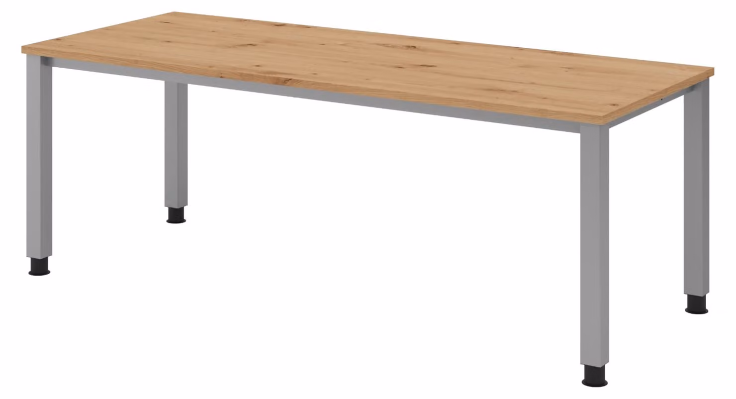 Scrivania bümö Serie Q - Struttura: argento, finitura: rovere nodato, dimensioni: 200 x 80 cm