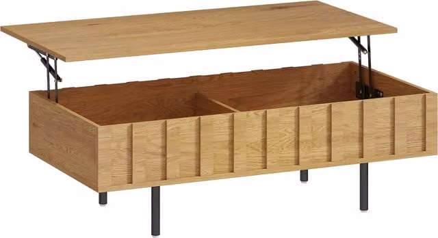Tavolino sollevabile HOMCOM in legno rovere con 2 vani nascosti e lati zigrinati, colore marrone – 1