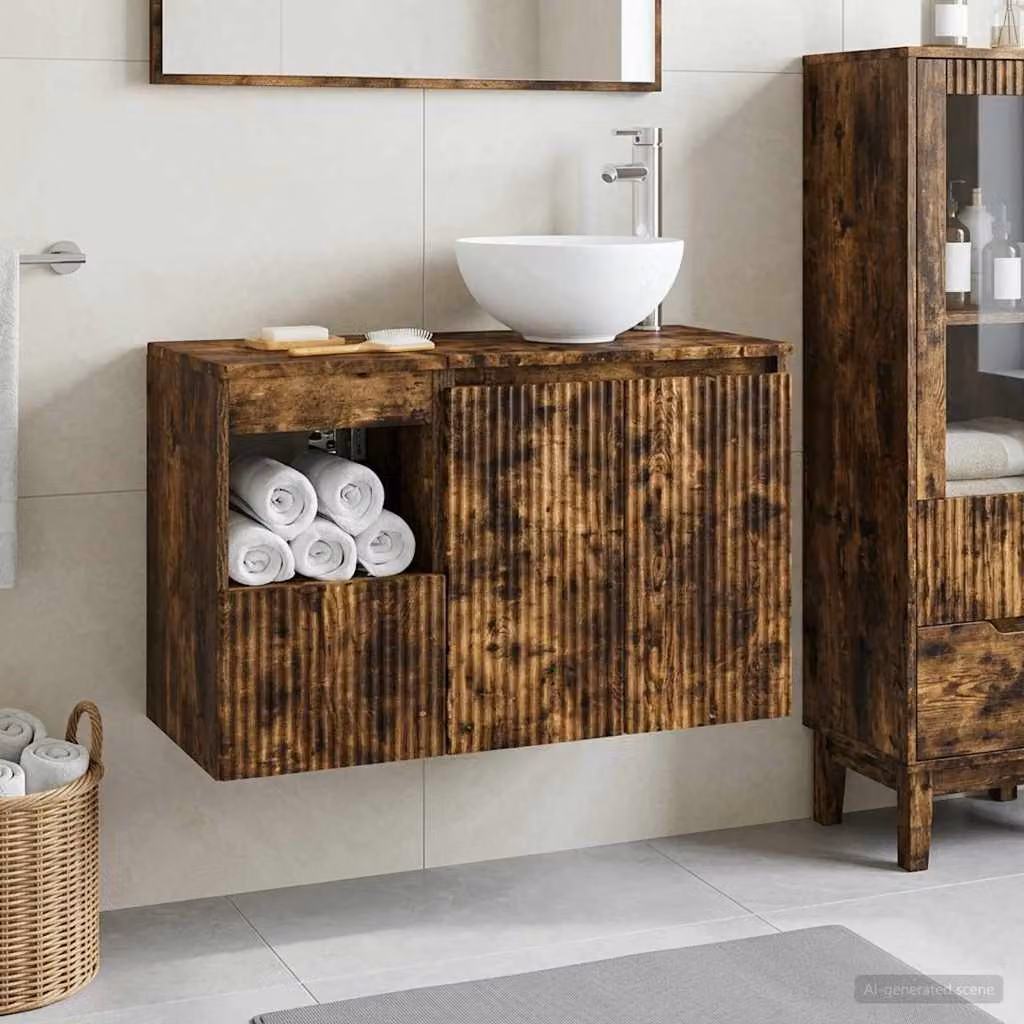 Set di mobili per il bagno moderno vidaXL composto da mobile lavabo e pensile in legno marrone opaco