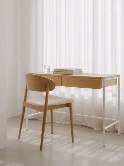 Scrivania Dalia Kenay Home in legno e metallo, colore beige e bianco