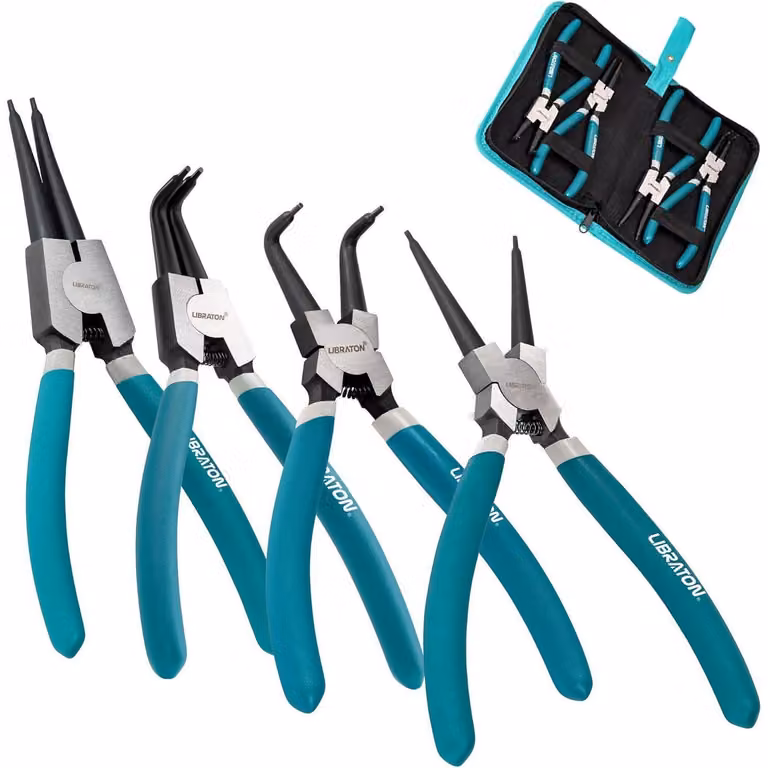 Set di pinze a becco teso da 180 mm, composto da 4 pezzi, per uso interno ed esterno, con meccanismo a molla e custodia