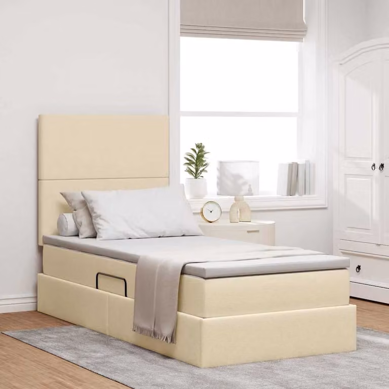 Letto con contenitore e illuminazione LED vidaXL in tessuto beige con porta USB, L 90 cm x P 200 cm