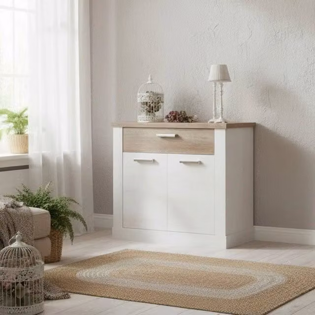Madia Flux 2 ante e 1 cassetto in colore pino bianco e rovere antico