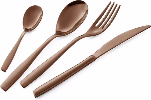Set di Posate Eme Eleven Chocolate da 24 Pezzi in Acciaio Inox 18/10 con Finitura PVD Marrone Lucido