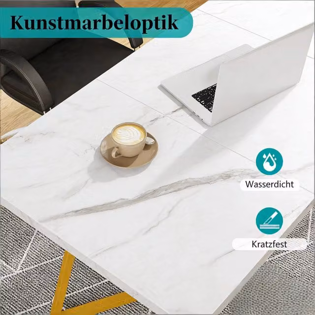 Scrivania Moderna REDOM in Legno e Metallo Bianco e Oro per Home Office