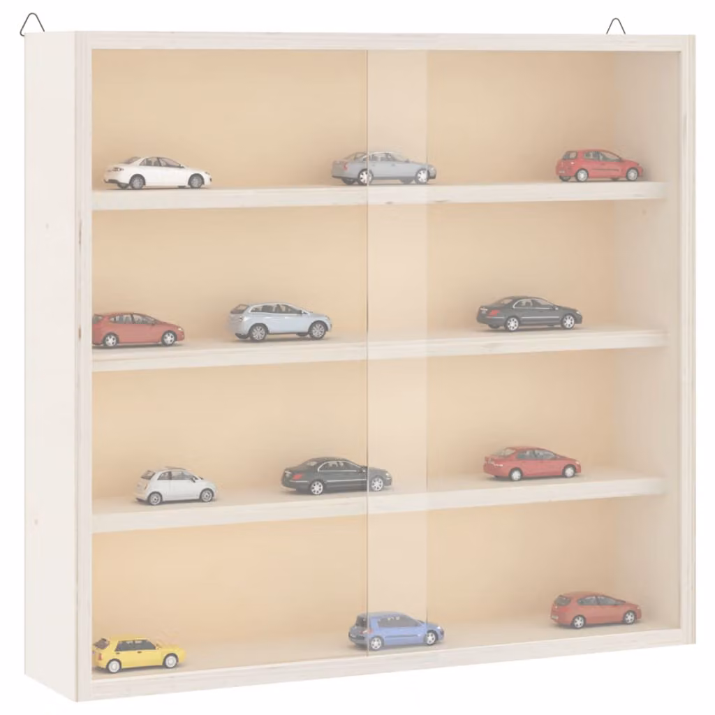 Teca da collezione vidaXL in legno con ante in vetro e ripiani interni, da appendere al muro, L 40 cm x P 8,5 cm x H 37 cm