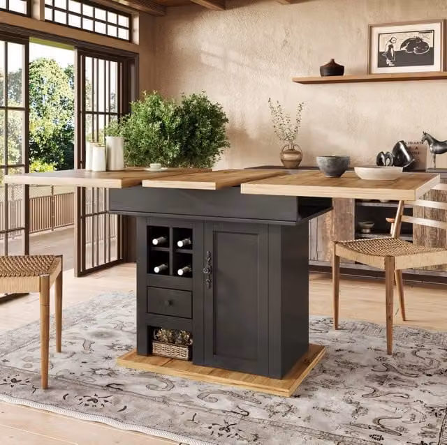 Tavolo da pranzo 140x80 cm nero e naturale – estensibile con contenitore