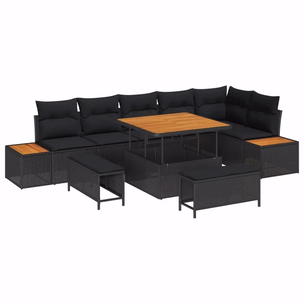 Set Divano da Giardino Moderno vidaXL in Polyrattan Nero con Cuscini e Tavolino da 9 Pezzi – 2