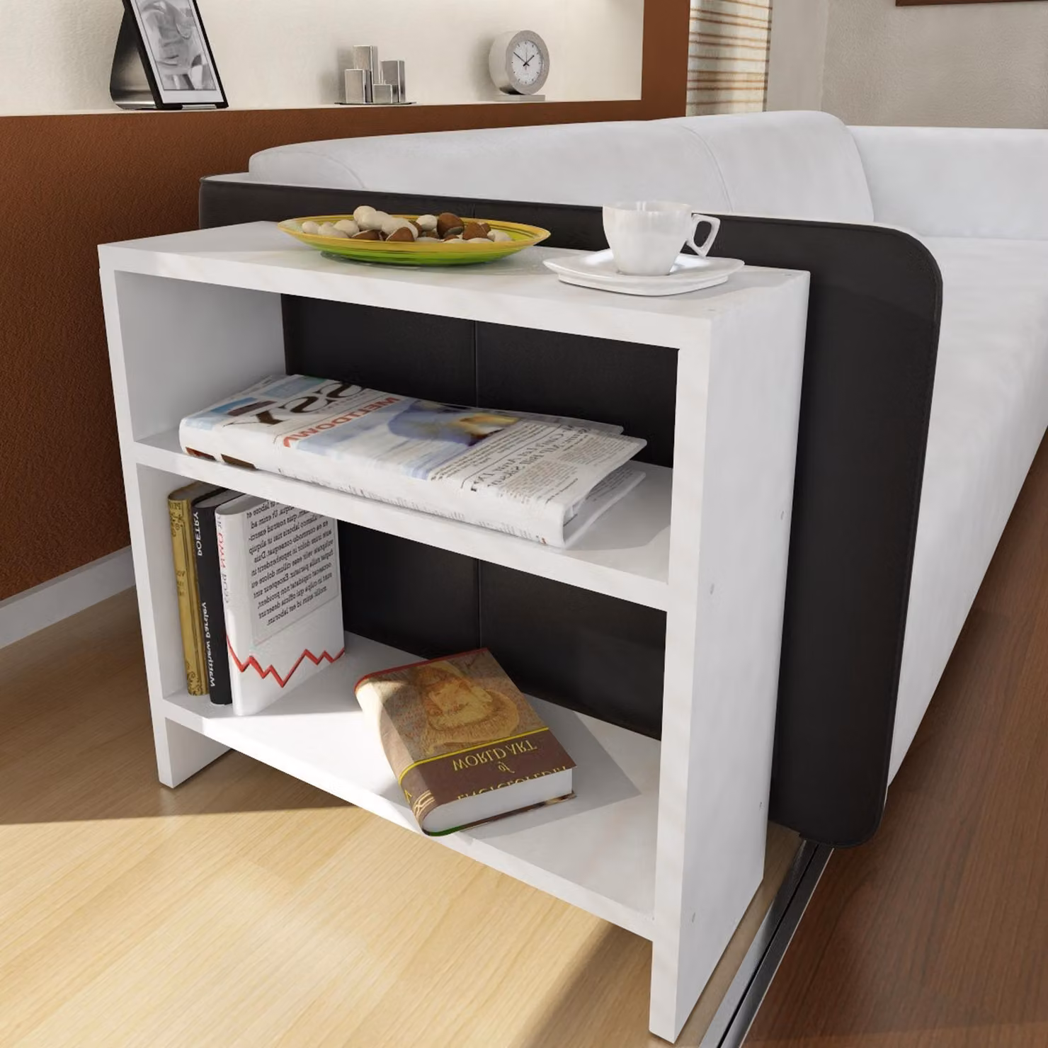 Crixia - Tavolino da Salotto, 51x18x49h cm Bianco, 2 Vani