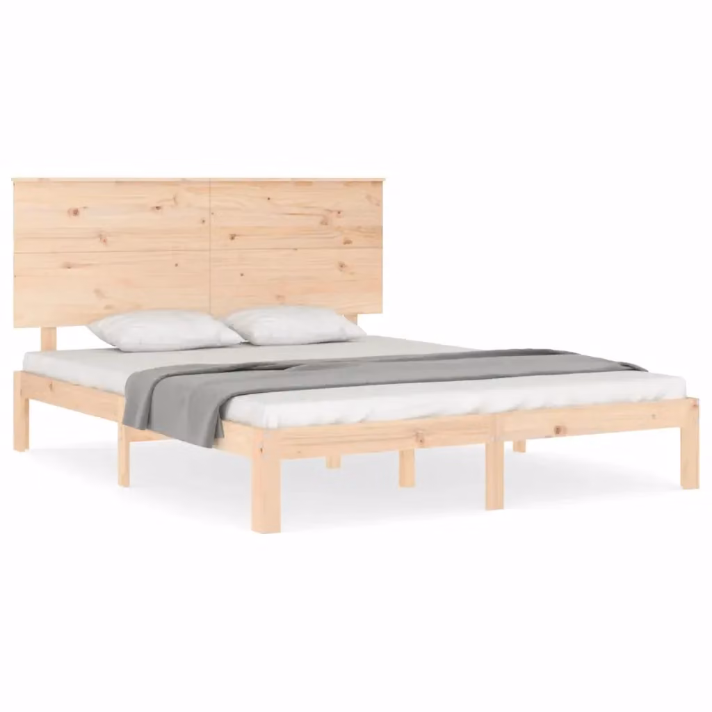 Letto King Size con Testiera in Legno Massello di Pino vidaXL Beige 150 x 200 cm – 2