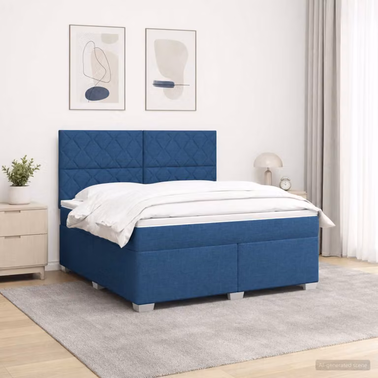 Letto box spring vidaXL con materasso a molle insacchettate in tessuto blu, L/P: 160 x 200 cm