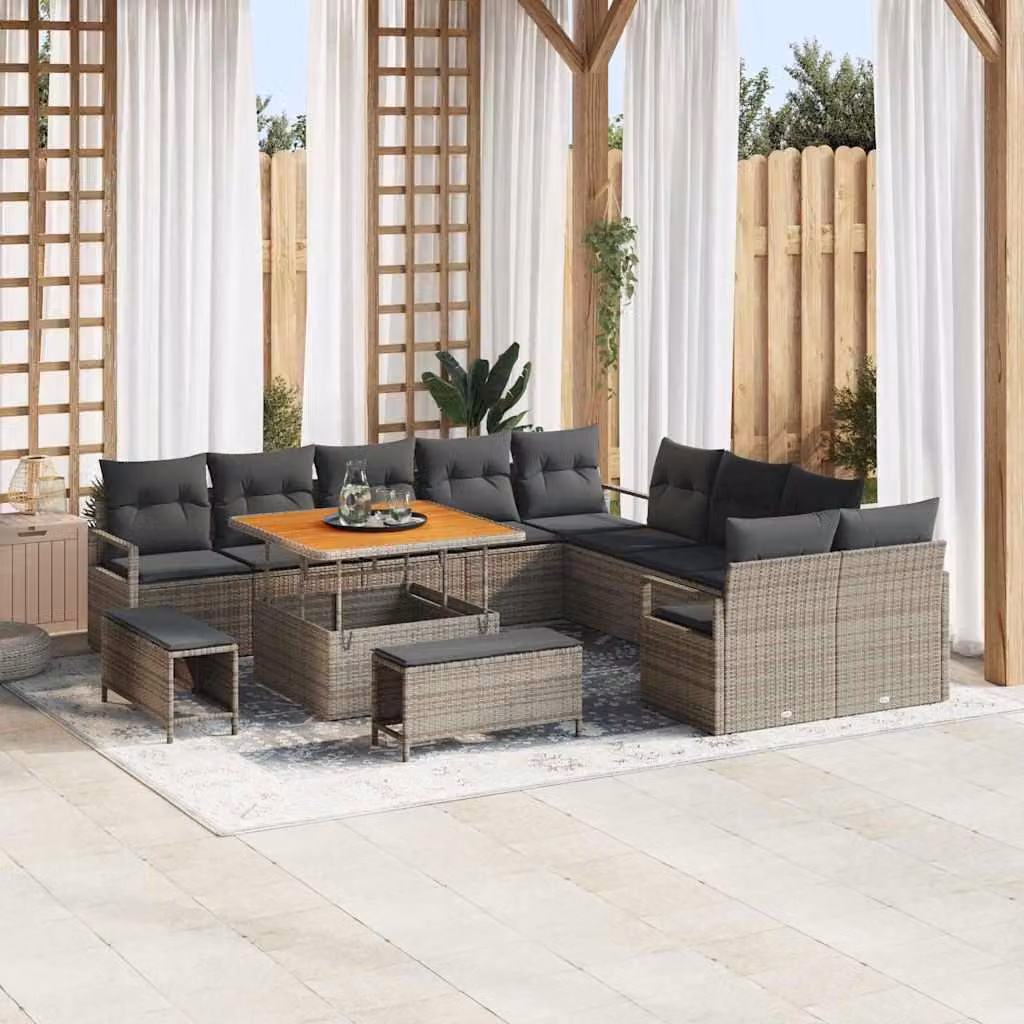 Maison Exclusive - Set da giardino composto da 13 pezzi, divano, colore grigio, realizzato in rattan sintetico