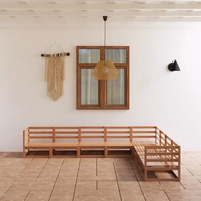 Set Salotto da Giardino 8pz Marrone Ambra Legno Massello Pino 3075837