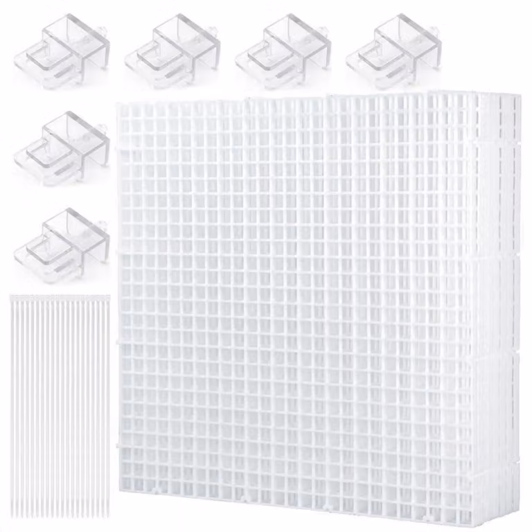 Copertura in plastica a griglia per acquari, set da 30x30 cm, composto da 8 griglie, 6 supporti e 20 fascette