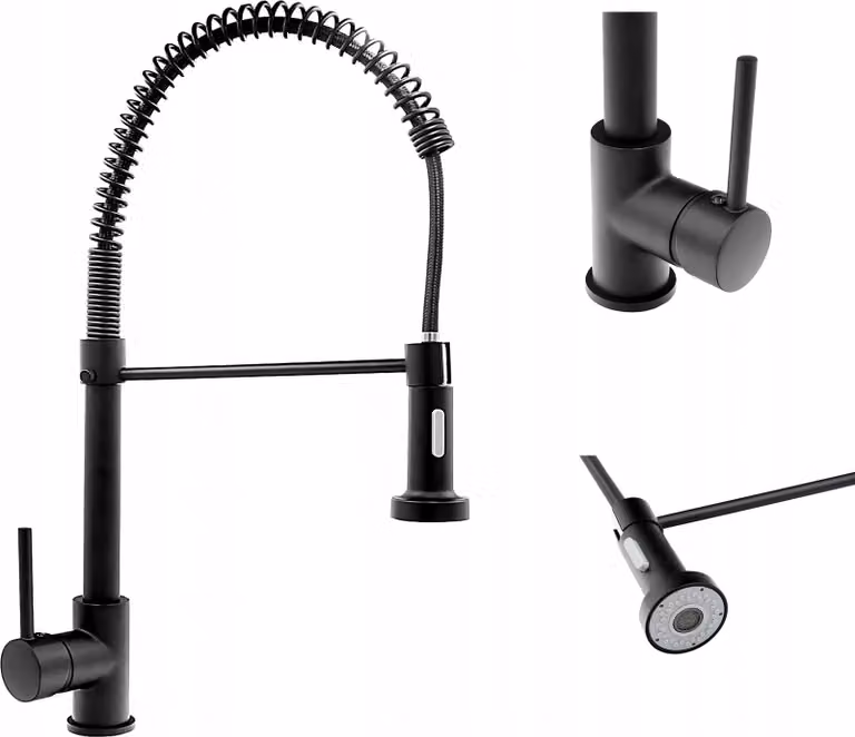 Granitan - Miscelatore cucina - Rubinetto cucina altezza 53,5 cm - Miscelatore lavello nero - FLEX