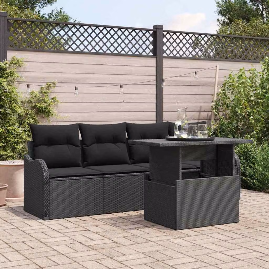 Maison Exclusive - Set Divano da Giardino con cuscino 5 pcs Nero Poly Rattan