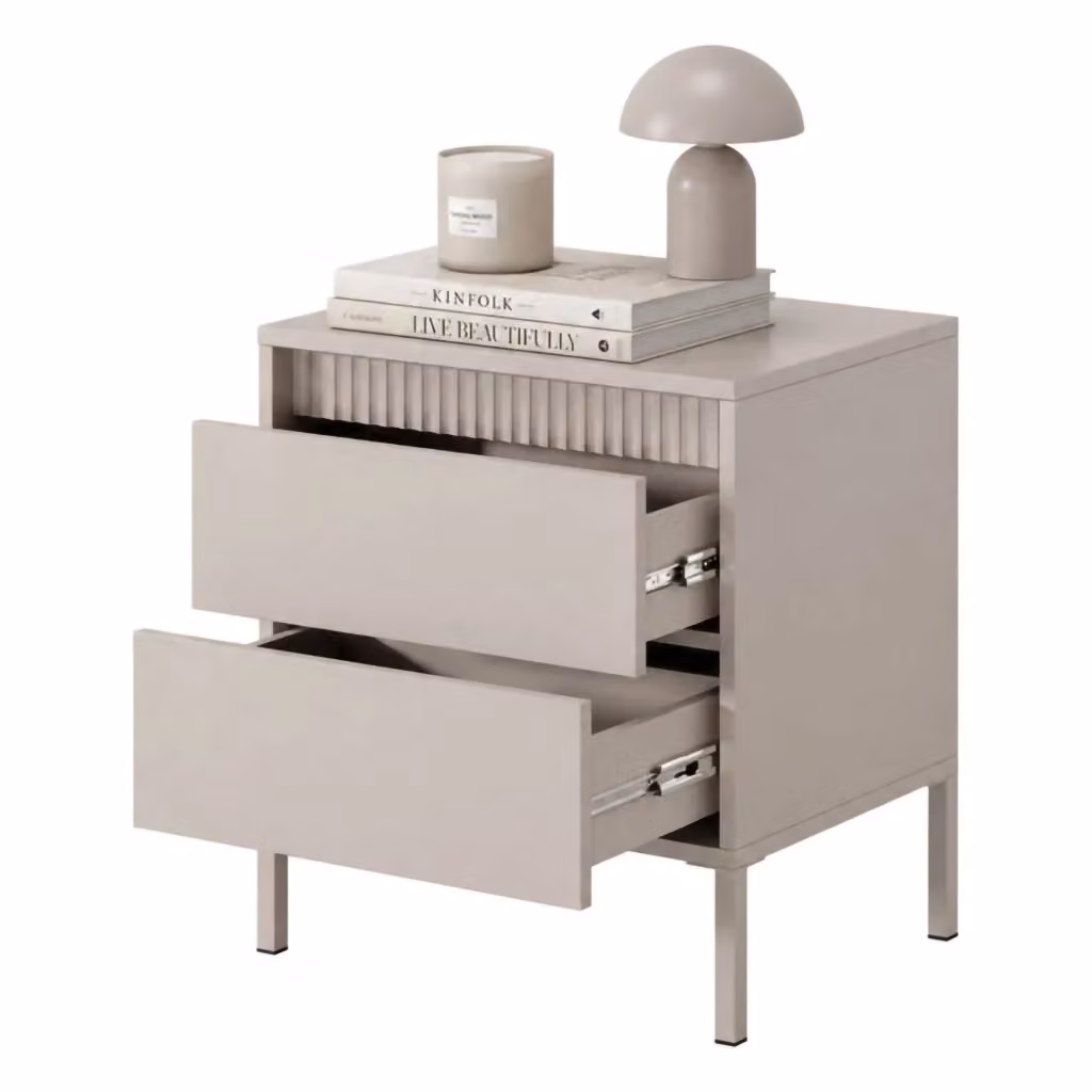 Comodino Gasalisa con 2 cassetti in stile moderno, colore beige, L 54 cm x P 40 cm x H 56 cm – 2