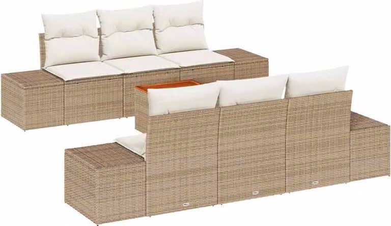 Set Divano da Giardino 7 pcs Beige e Crema polyrattan