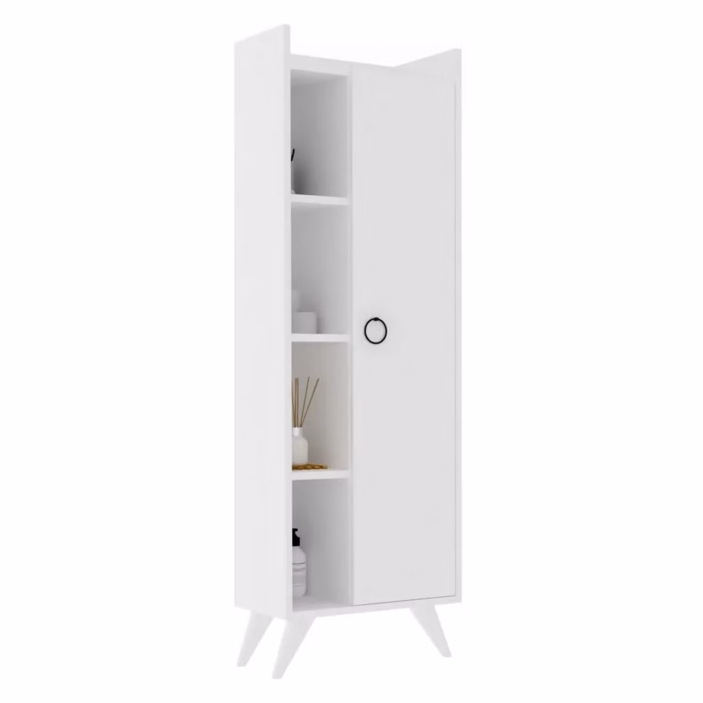 DMORA Mobile Colonna Moderno con Ante e Ripiani Interni, Bianco Opaco, L: 50 cm, P: 32 cm, H: 140 cm – 2