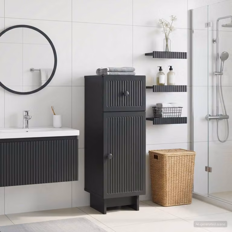 Mobiletto da bagno moderno vidaXL EDE nero con ante a cerniera, L 30 cm, P 31 cm, H 80 cm