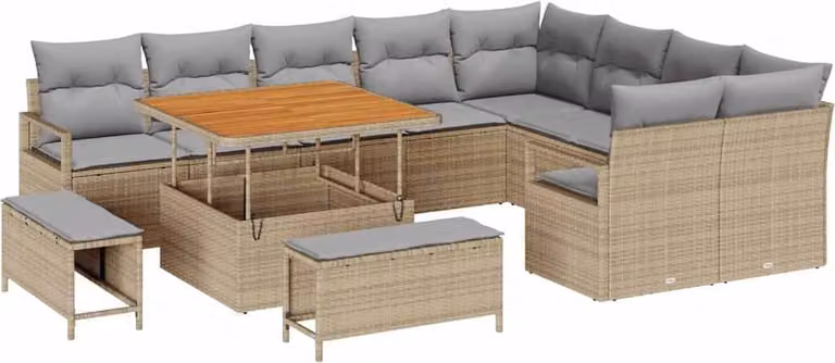 Set Divano da Giardino con cuscino 12 pcs Beige polyrattan