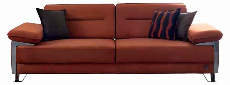 Sofa Terrakotta Stoff Modern Chromfüße Komfort Couch Wohnzimmer Stil 3-Sitzer
