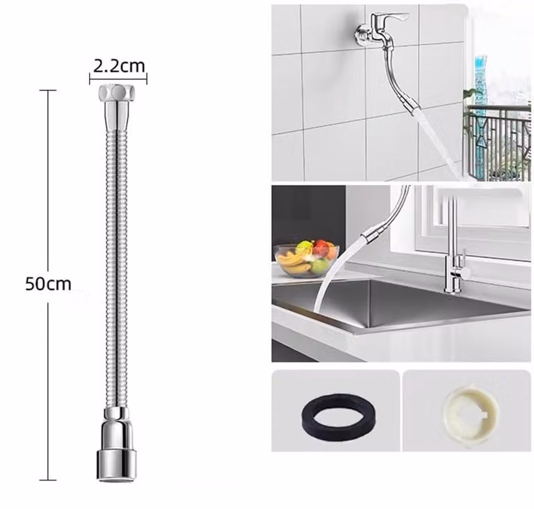 Prolunga per rubinetto da cucina in acciaio inossidabile - Prolunga universale per rubinetti - Aeratore girevole - Bocchetta flessibile - Superficie antiscivolo - 50 cm - Accessori per rubinetti