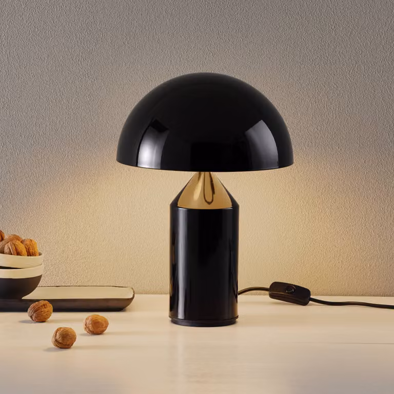 Oluce Lampada da tavolo di design Atollo, Nero, Soggiorno / Sala da pranzo, Alluminio, Design, Lampada da tavolo