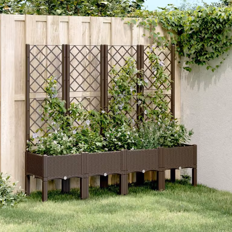 Fioriera da giardino con traliccio vidaXL marrone in plastica L: 160 cm, P: 40 cm, H: 142 cm