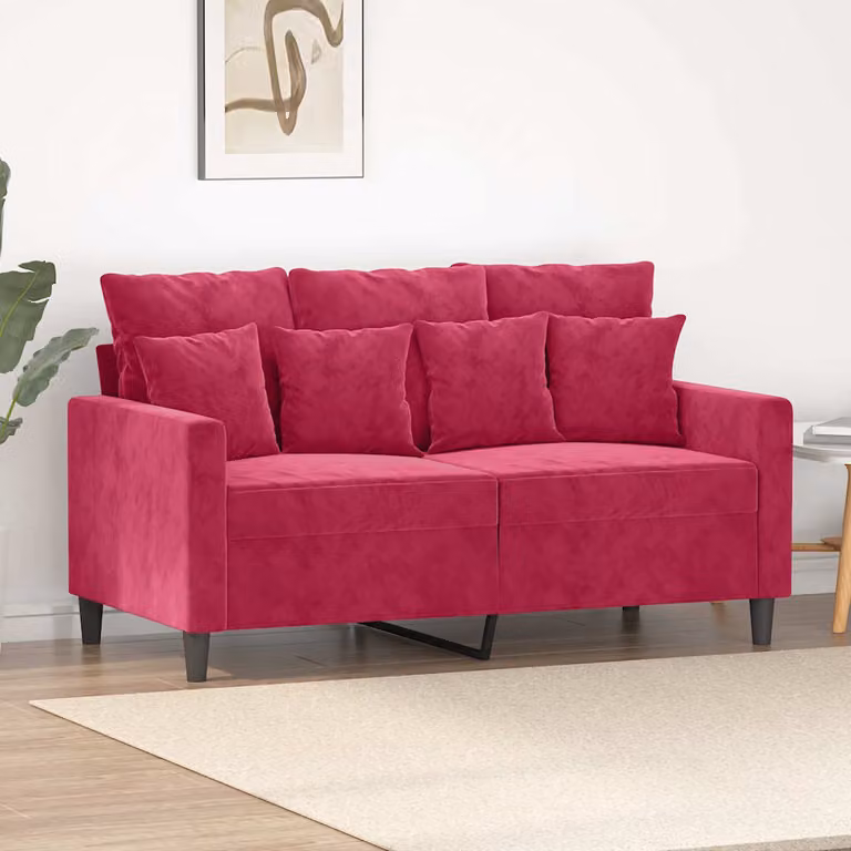 vidaXL Divano a 2 Posti Moderno in Velluto Rosso con Struttura in Metallo e Cuscini