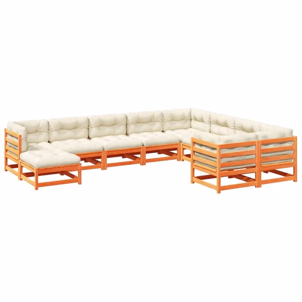 Maison Exclusive - Set Divani Giardino 10pz con Cuscini Marrone Cera Massello Pino
