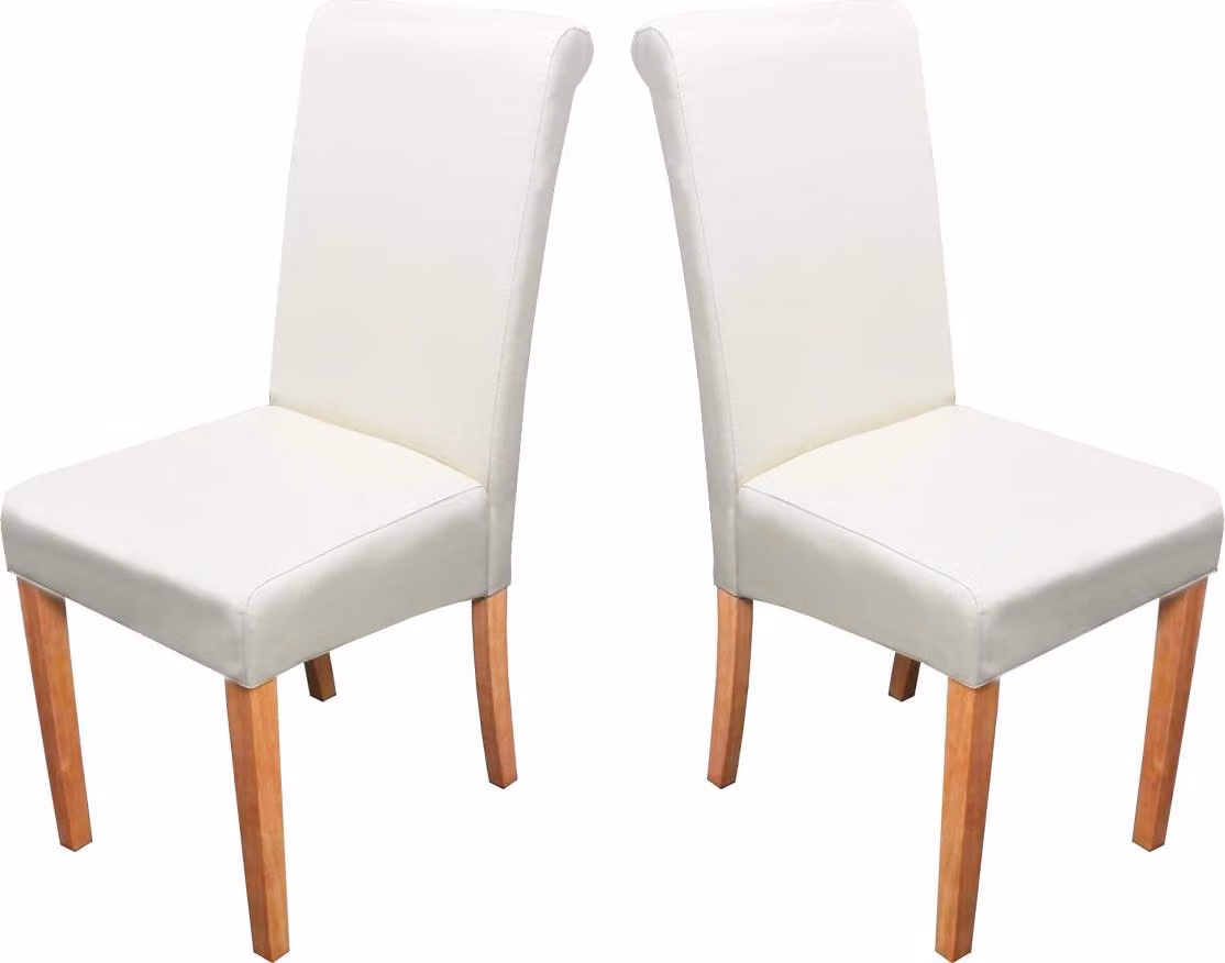 Set di 2 sedie da sala da pranzo Sedie da cucina | A x L x P 99 x 41 x 60 cm | Altezza seduta 47 cm | Pelle | Crema | Gambe chiare