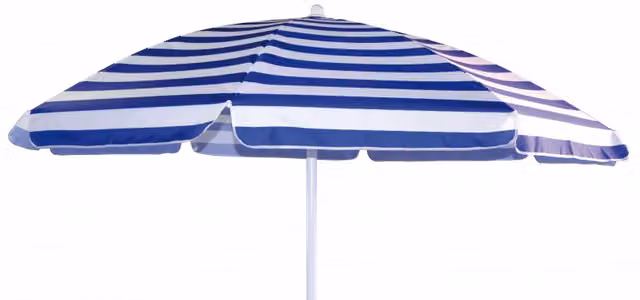 Set di 10 ombrelloni Moia a righe bianco e blu con palo centrale in poliestere, diametro 200 cm