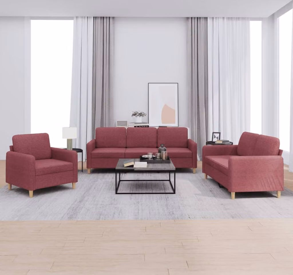 Maison Exclusive - Set divano 3 pezzi con cuscini in tessuto bordeaux