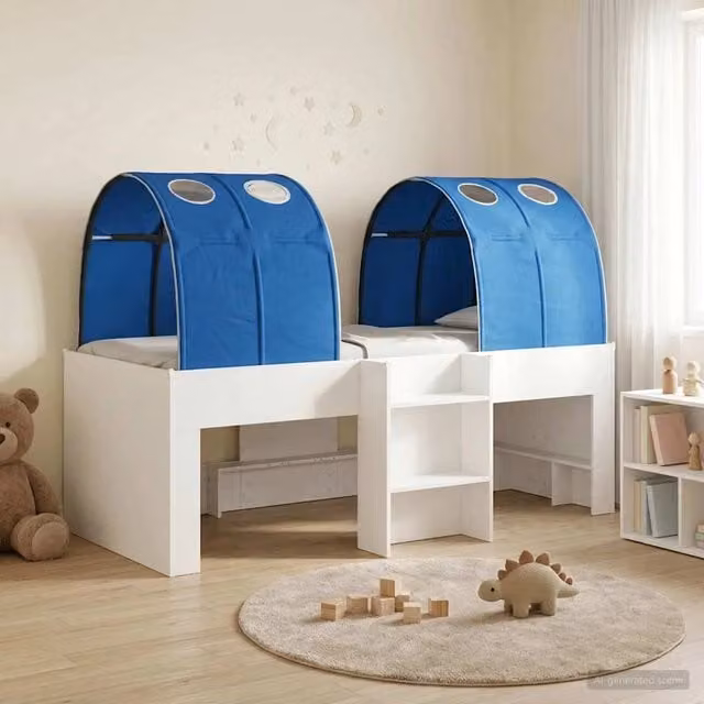 Letto con Tunnel 3 pz Bianco e Blu Legno ingegnerizzato 3423547